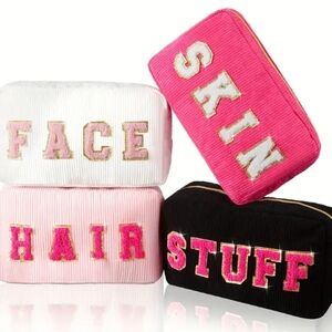 Set of Four Cosmetic Bags with Bold Lettering
